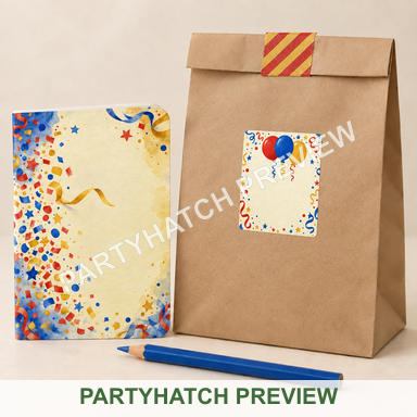 Confetti Doodle Notebook and Pencil: a styling example for this party